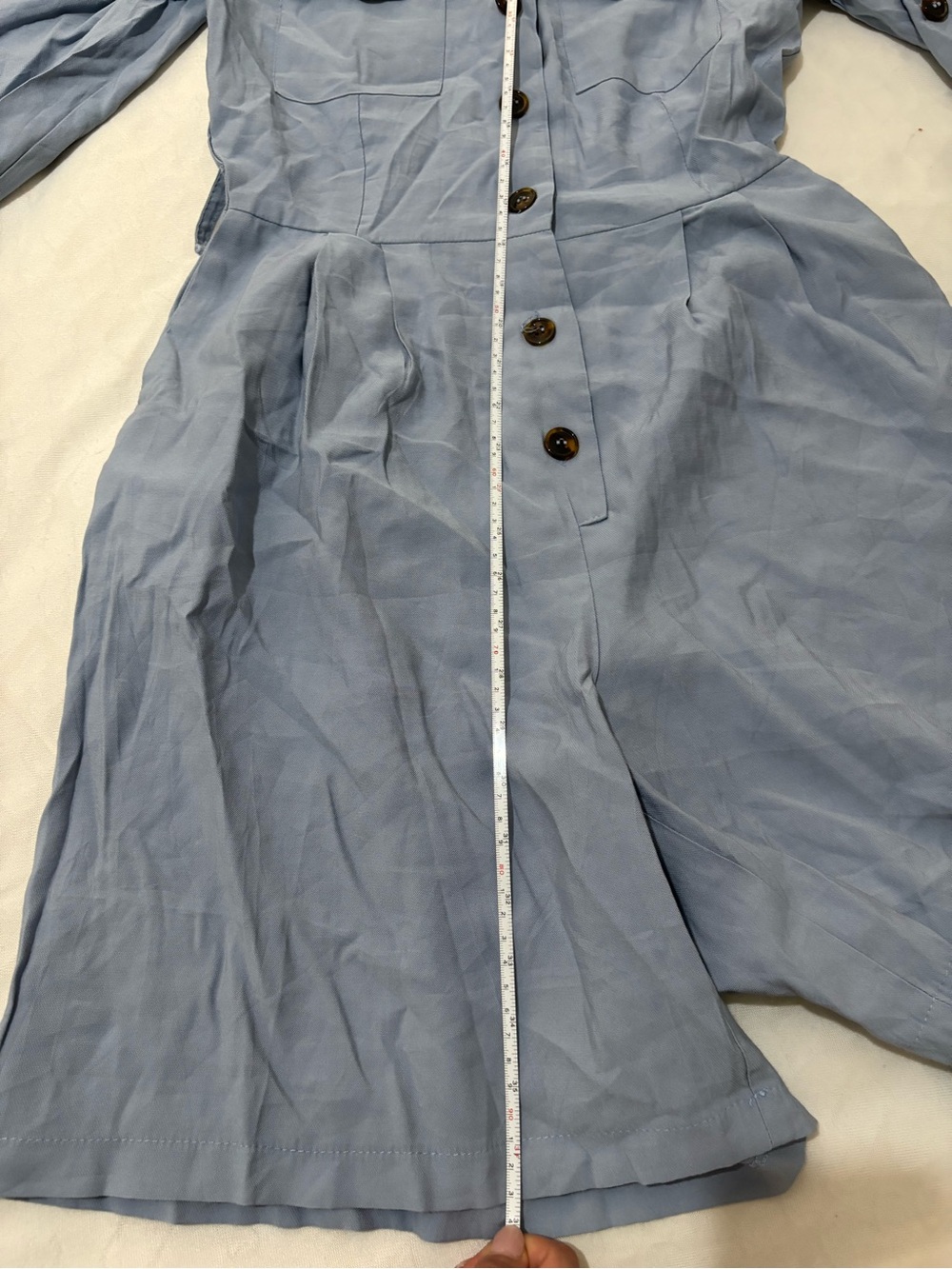 Women’s Light Blue Button-Front Linen Romper - Picture 4 of 4